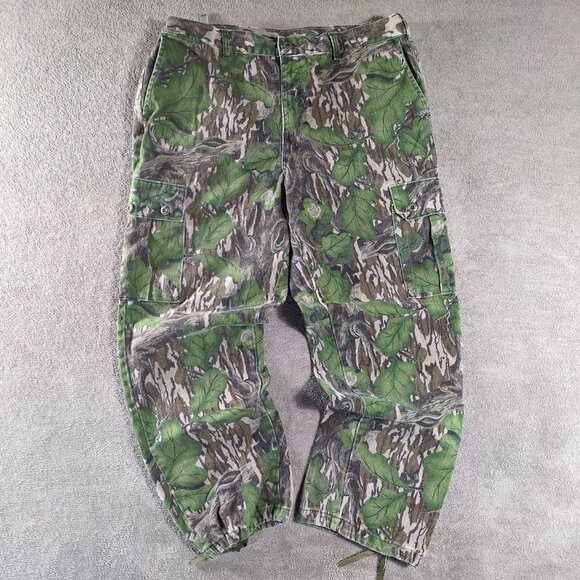 VTG 80s 90s Mossy Oak Camo Cargo Pants Mens XL Full Foliage Hunting Outdoor - Picture 1 of 13